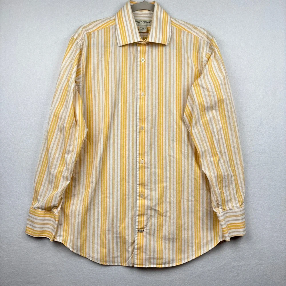 Banana Republic Mens Large Linen Cotton Stripe Button Down Shirt